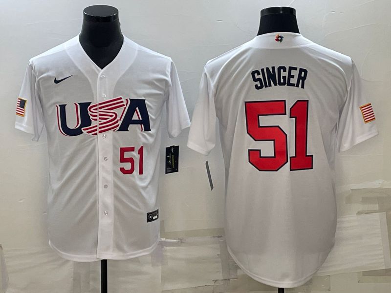 Men 2023 World Cub USA #51 Singer White Nike MLB Jersey6